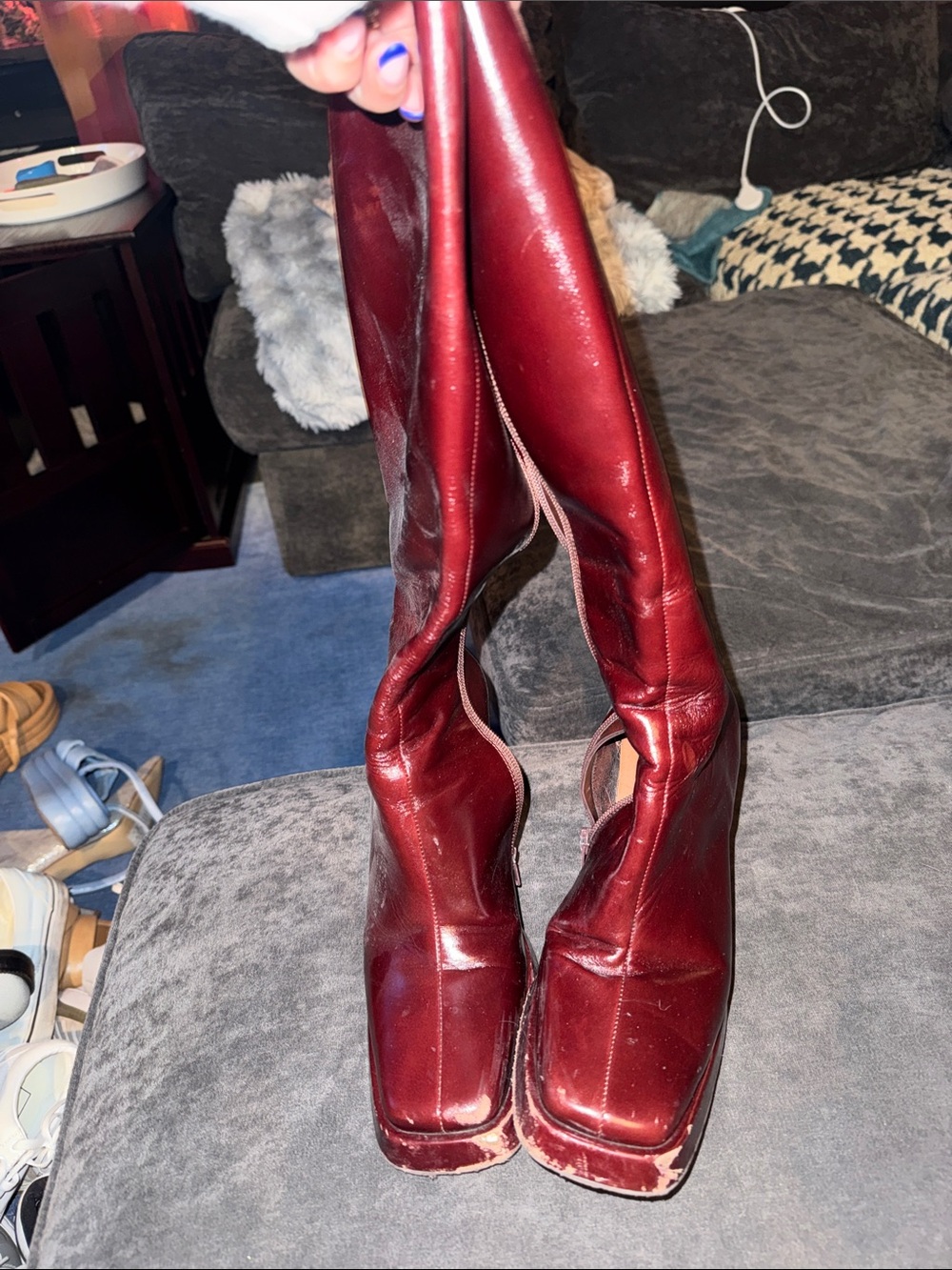 Jeffrey Campbell Burgundy Over-the-Knee Leather Boots
